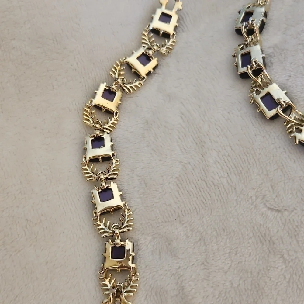 VTG CORO 1940s Purple Botanical Square Thermoset Choker Necklace Bracelet Set
